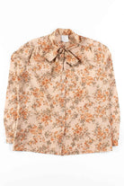 Tan Floral Tie Neck Blouse
