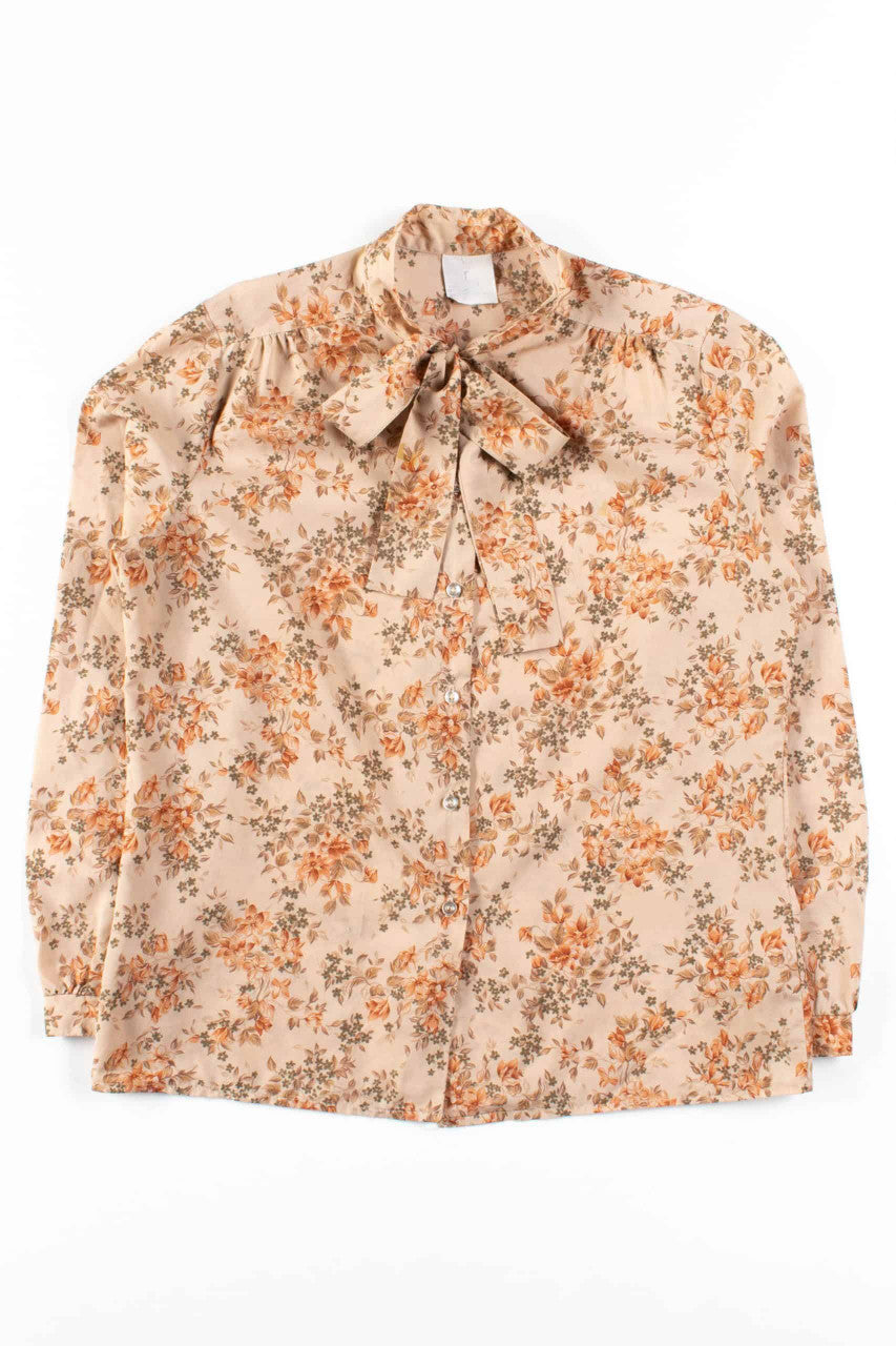 Tan Floral Tie Neck Blouse