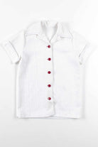 White Textured Button Up Top