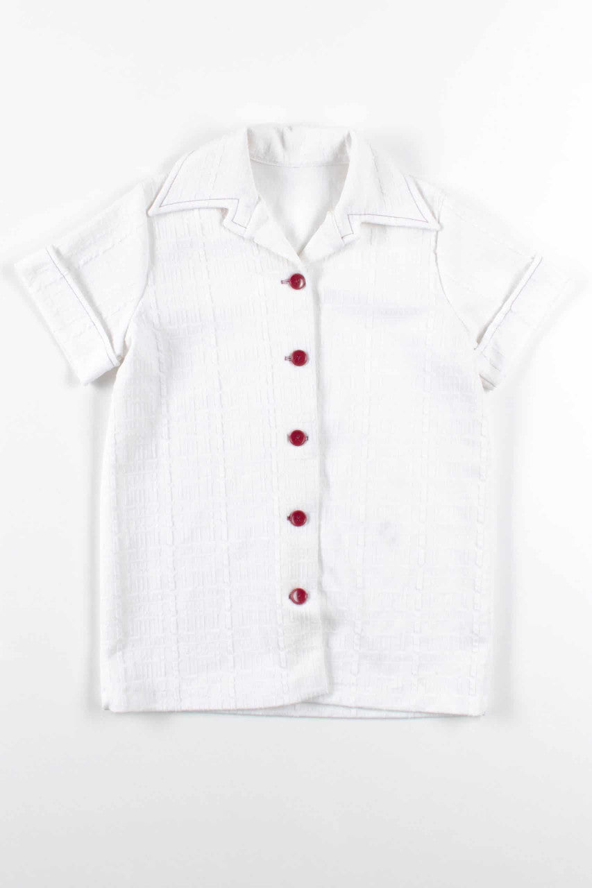 White Textured Button Up Top