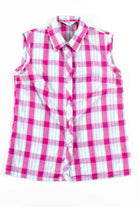 Pink Plaid Sleeveless Blouse
