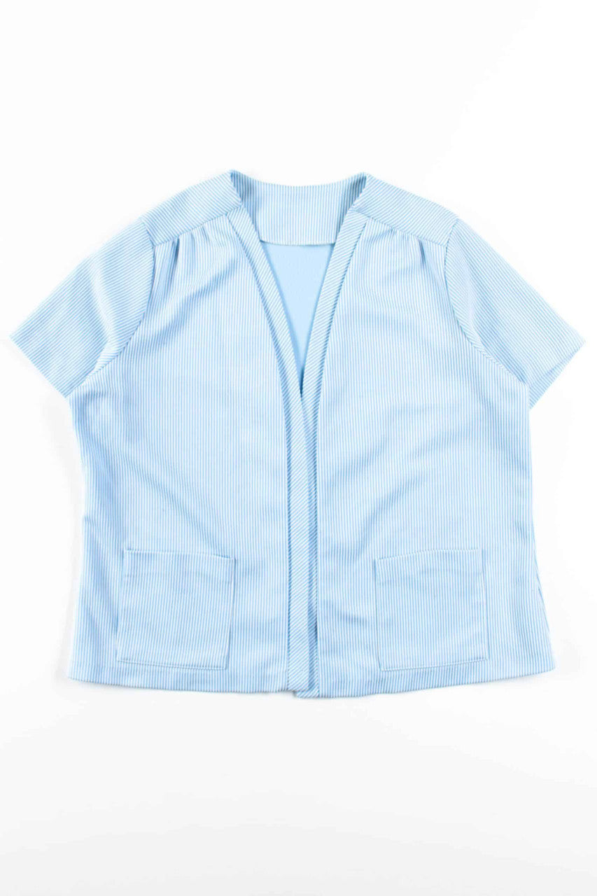 Blue Seersucker Open Front Shirt
