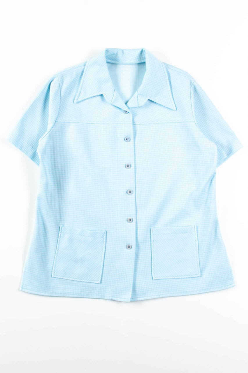 Blue Checkered Pocket Blouse