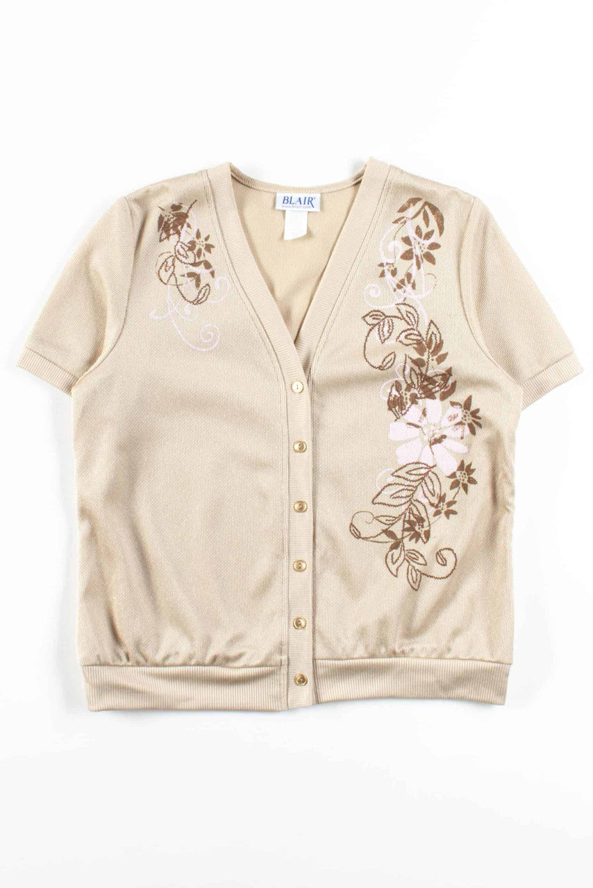Gold Floral Short Sleeve Cardigan
