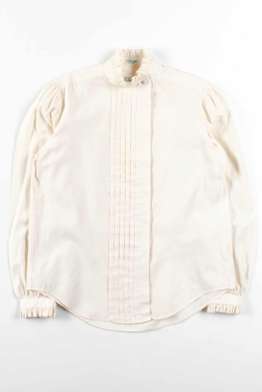 White Pleated Ruffle Blouse