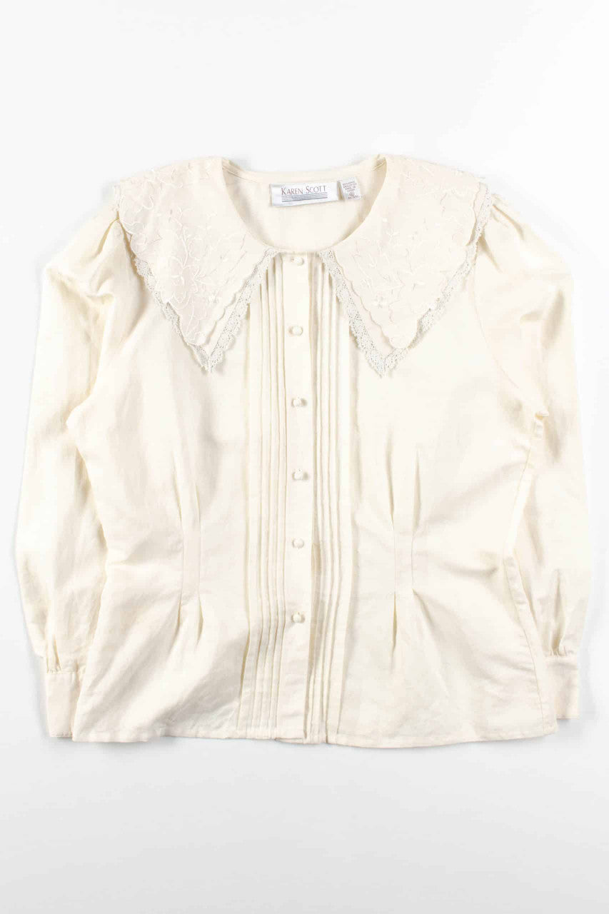 White Lace Floral Collar Blouse