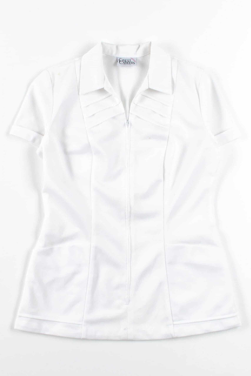 White Zip Up Uniform Top