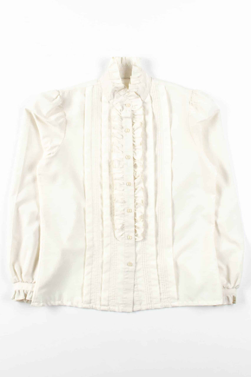 White Pleated Ruffled Blouse