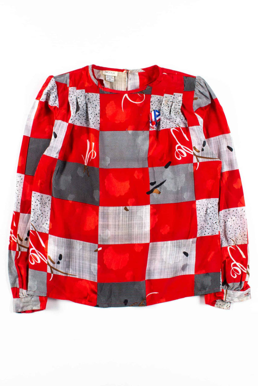 Abstract Red Squares Vintage Blouse