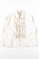 White Ruffle Front Blouse