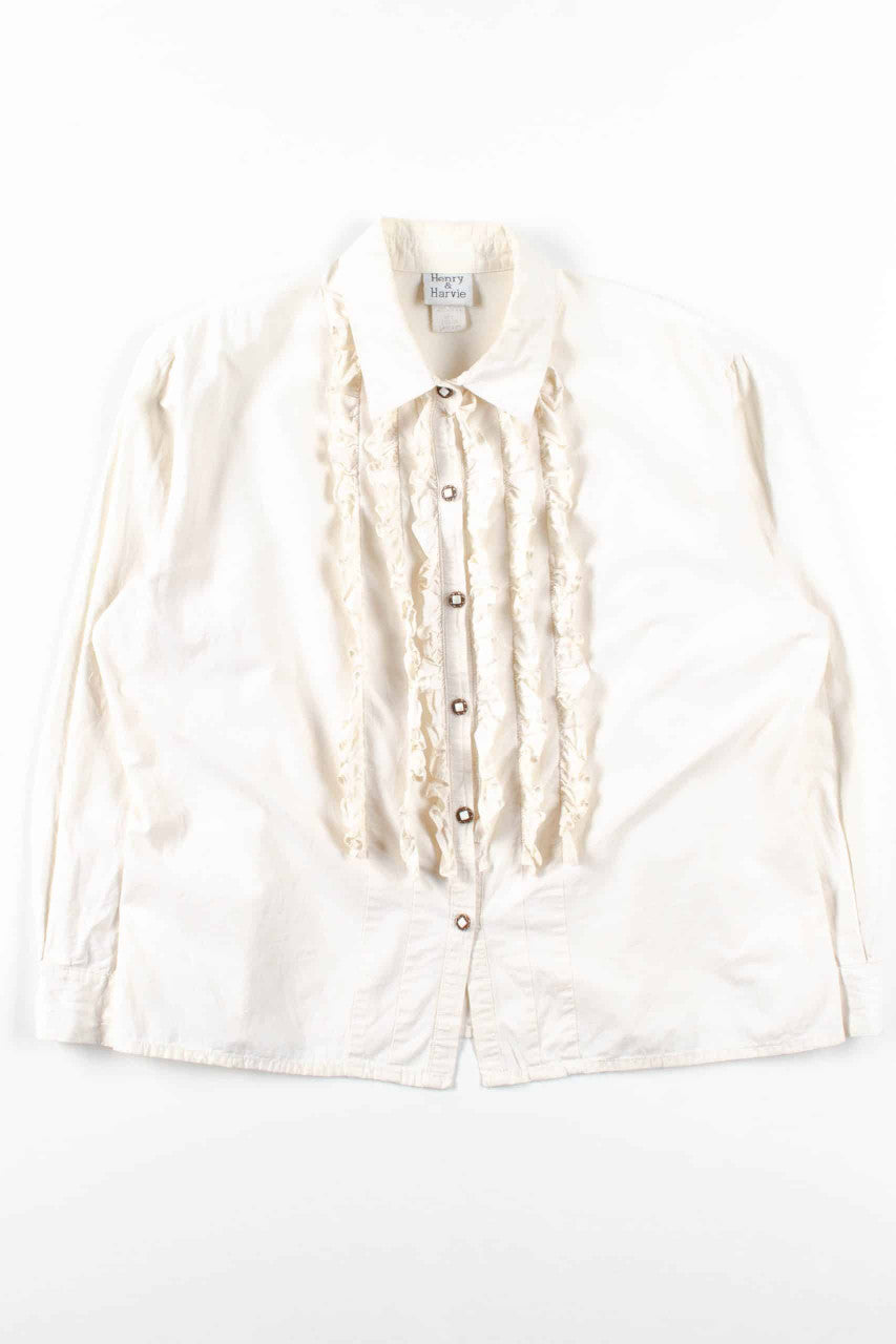 White Ruffle Front Blouse