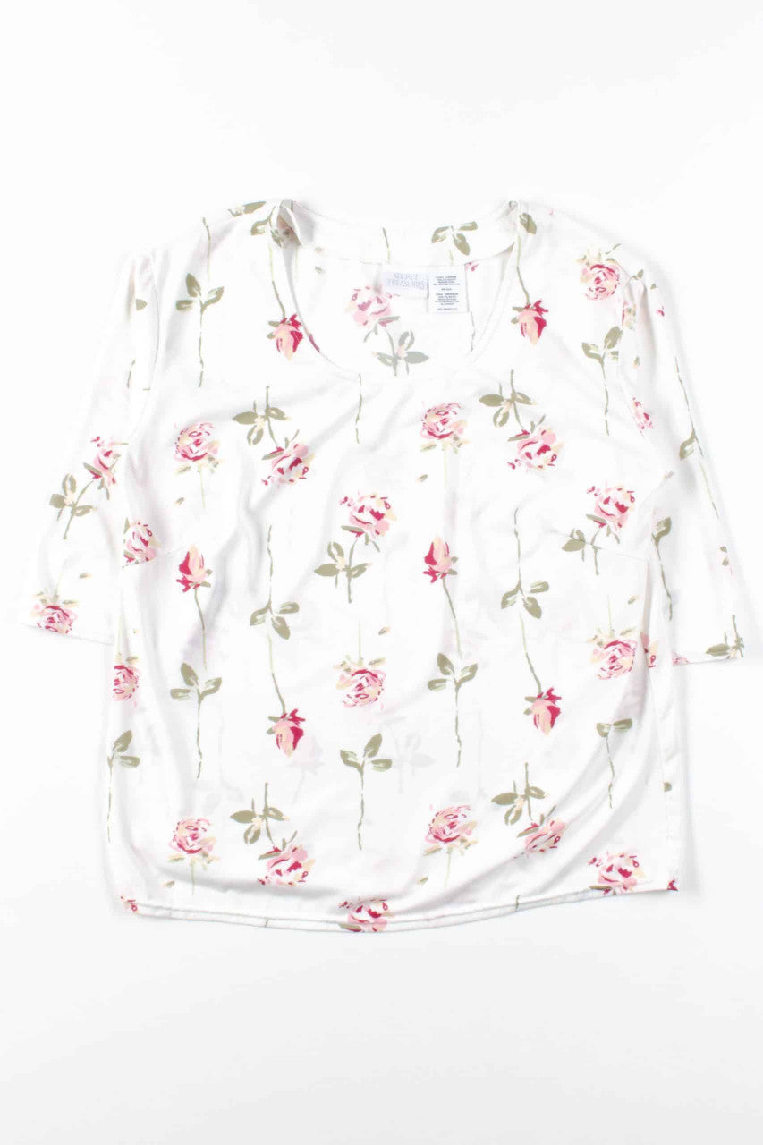 White Floral Scoop Neck Top
