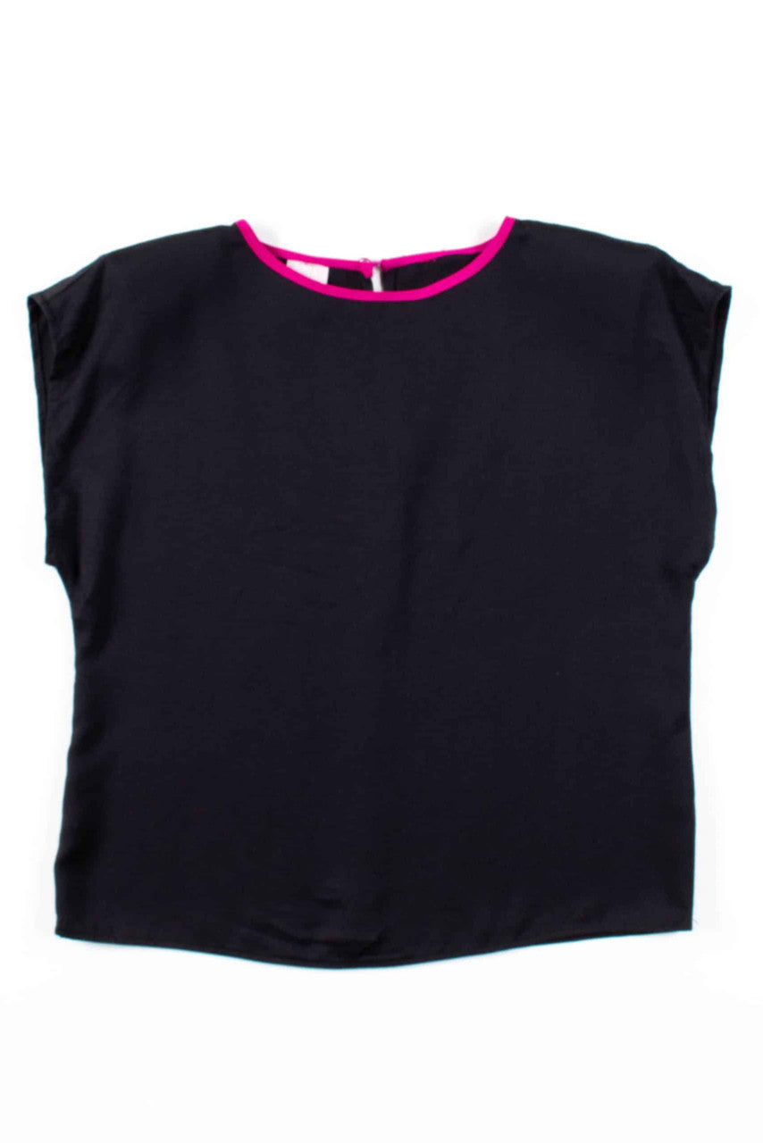 Black & Fuschia Trim Sleeveless Blouse