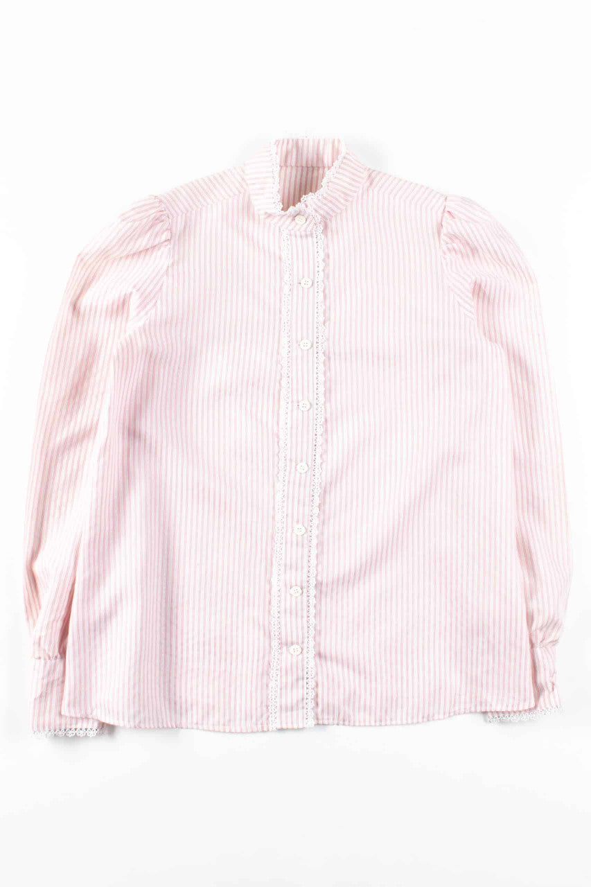 Striped Floral Lace Vintage Blouse