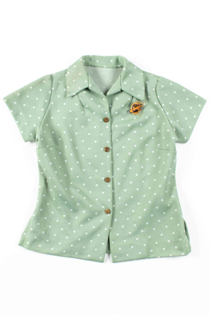 Green Squares Vintage Blouse w/ Pin