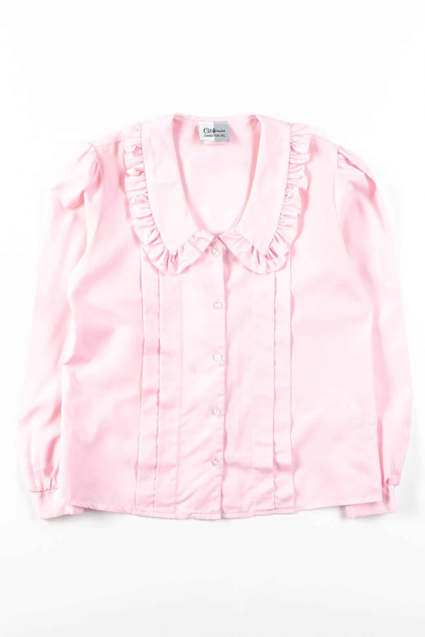 Pink Ruffled Scoop Neck Blouse