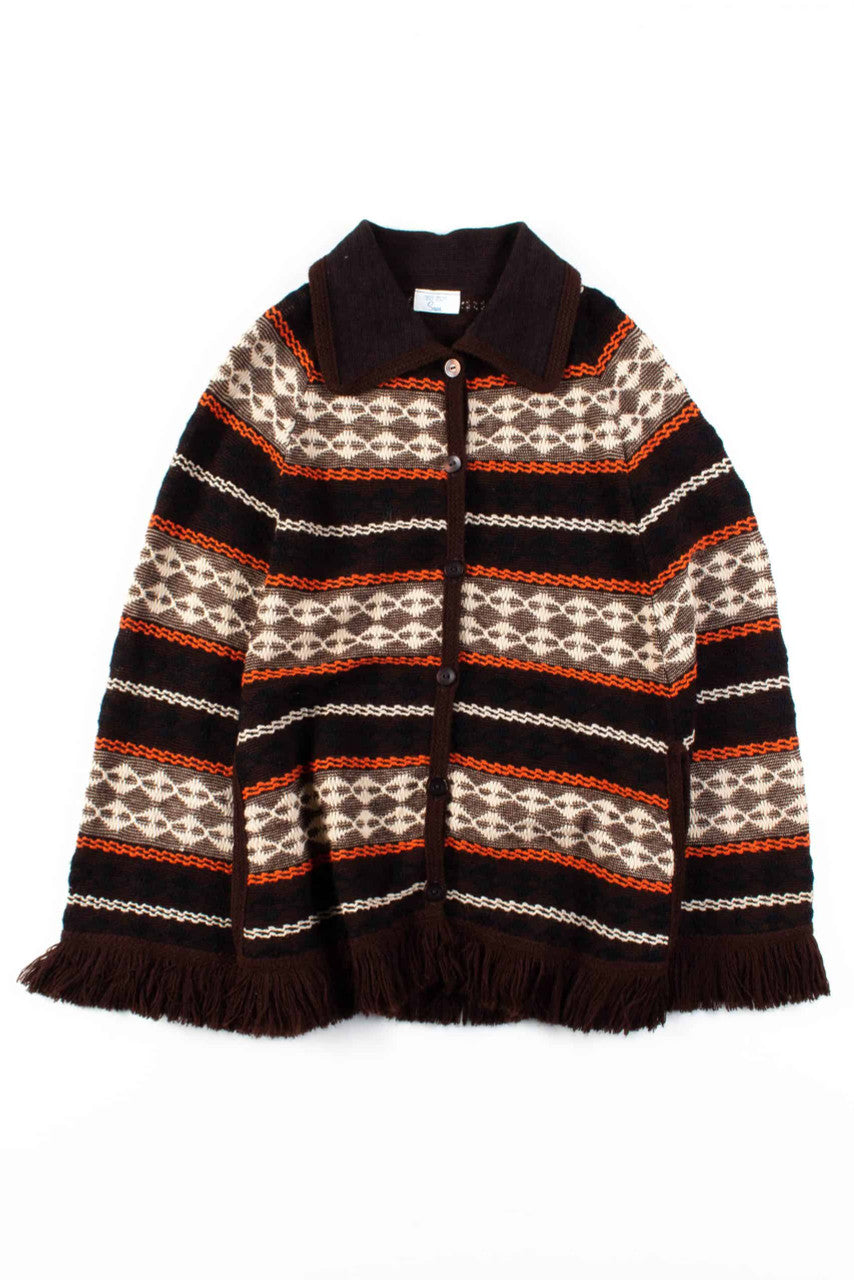 Brown & Orange Knit Vintage Poncho