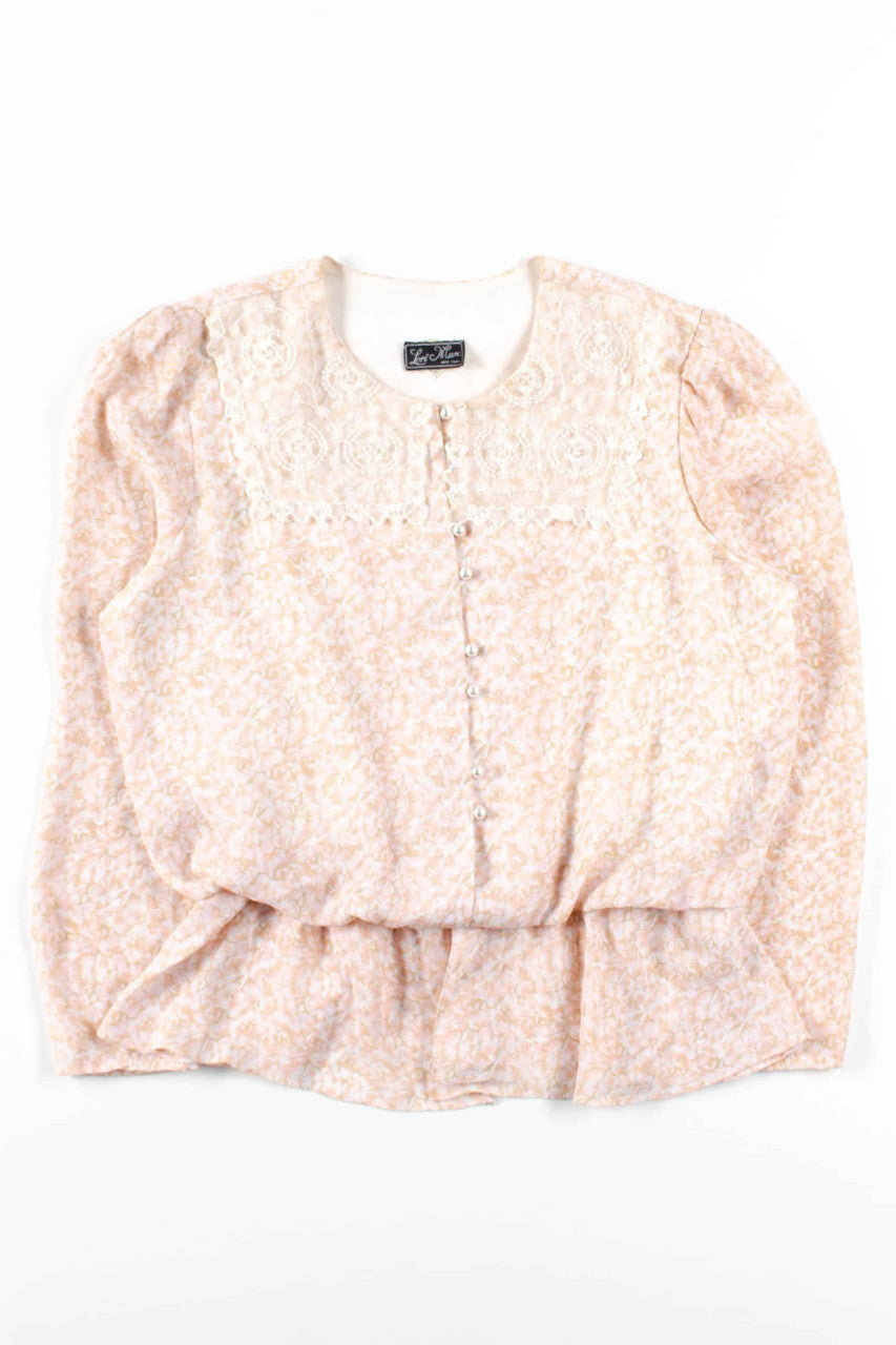 Pink Floral Lace Vintage Blouse