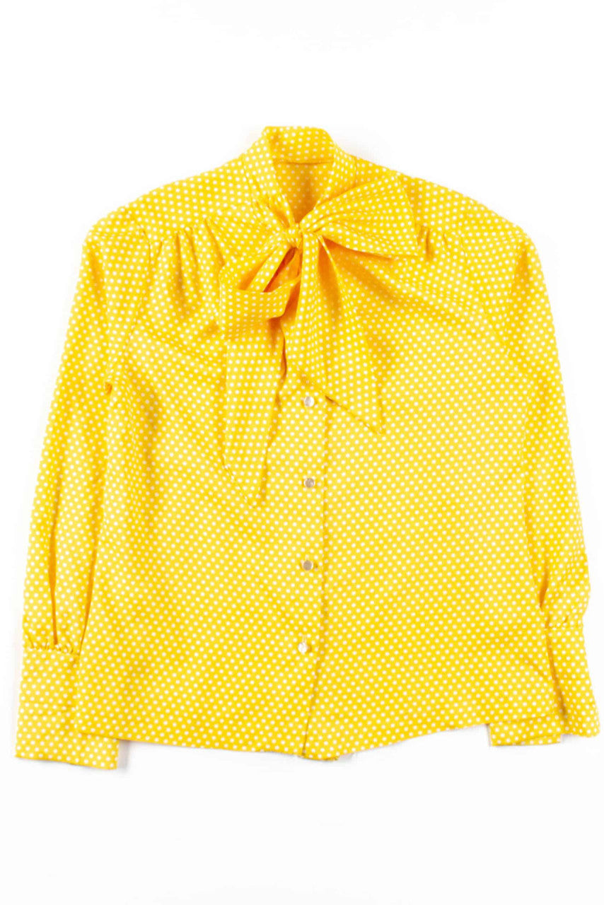 Yellow Polka Dot Tie Neck Blouse
