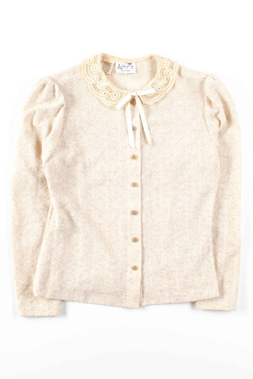 Vintage Crochet Mesh Button Up Top