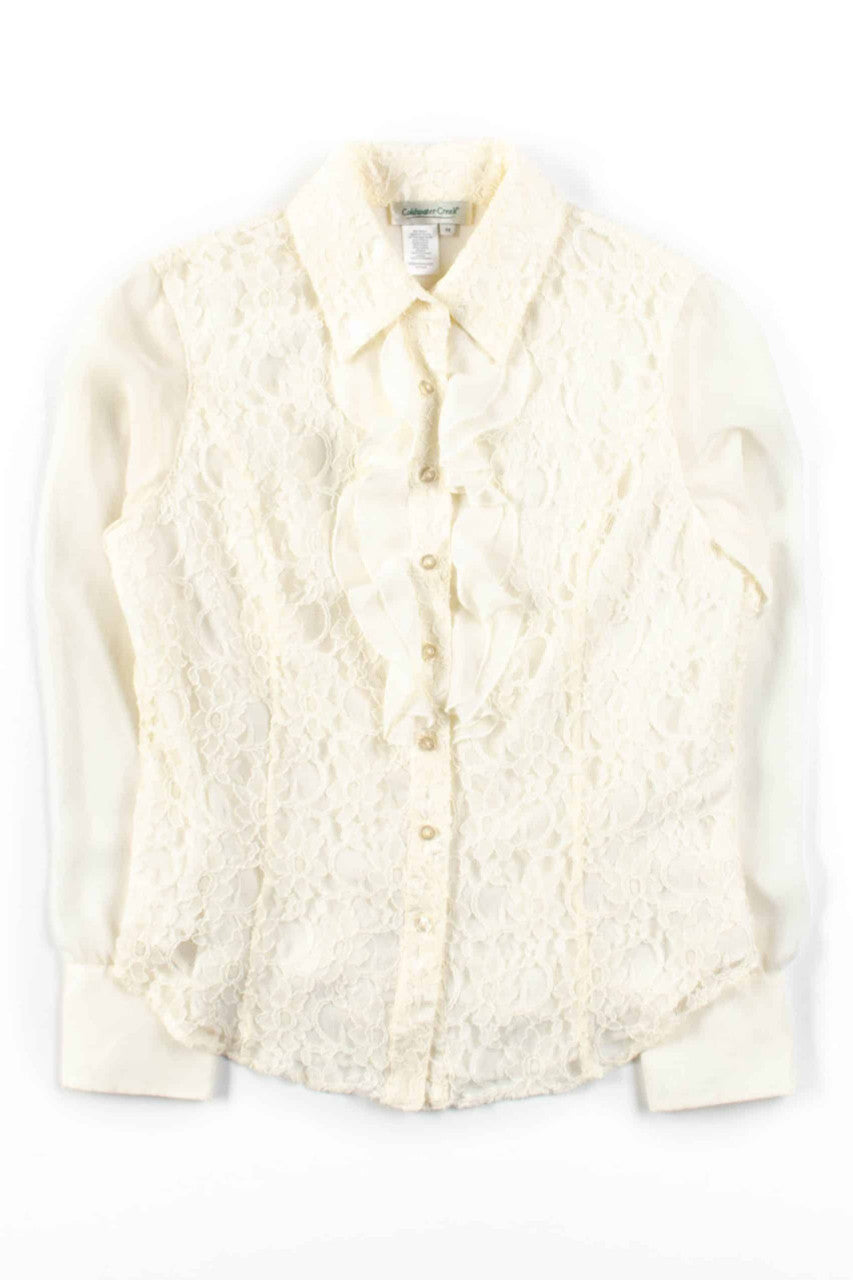 White Lace Sheer Sleeve Blouse