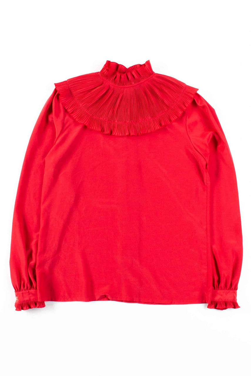 Ruched Neck Back Button Blouse