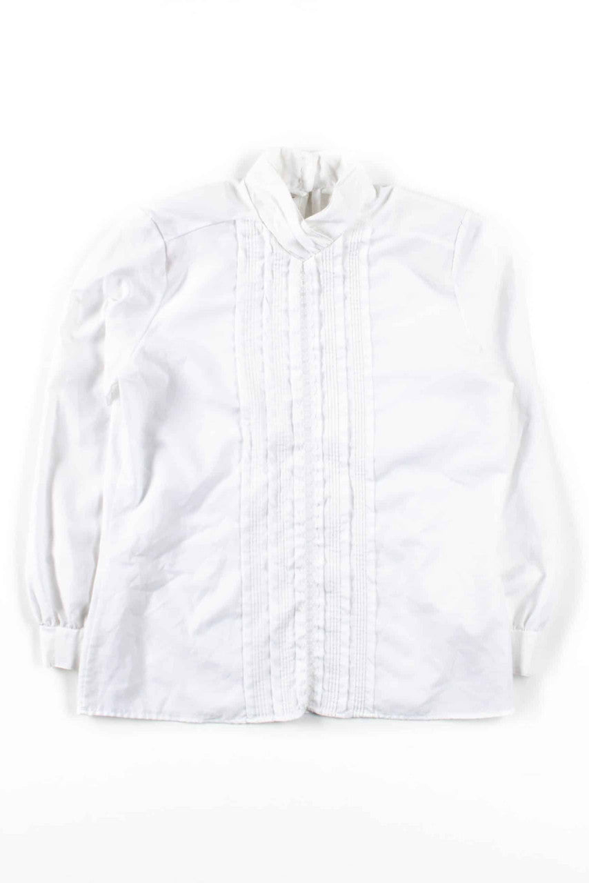 White Pleated Button Up Blouse
