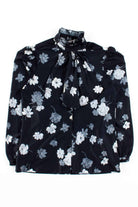 Black Floral Ruffle Trim Blouse