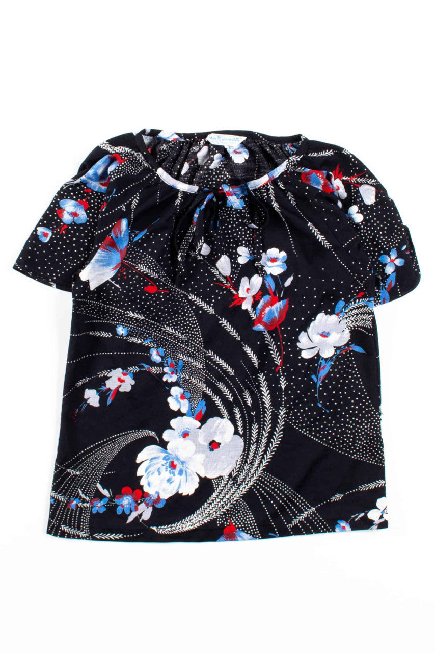 Black Floral Short Sleeve Top