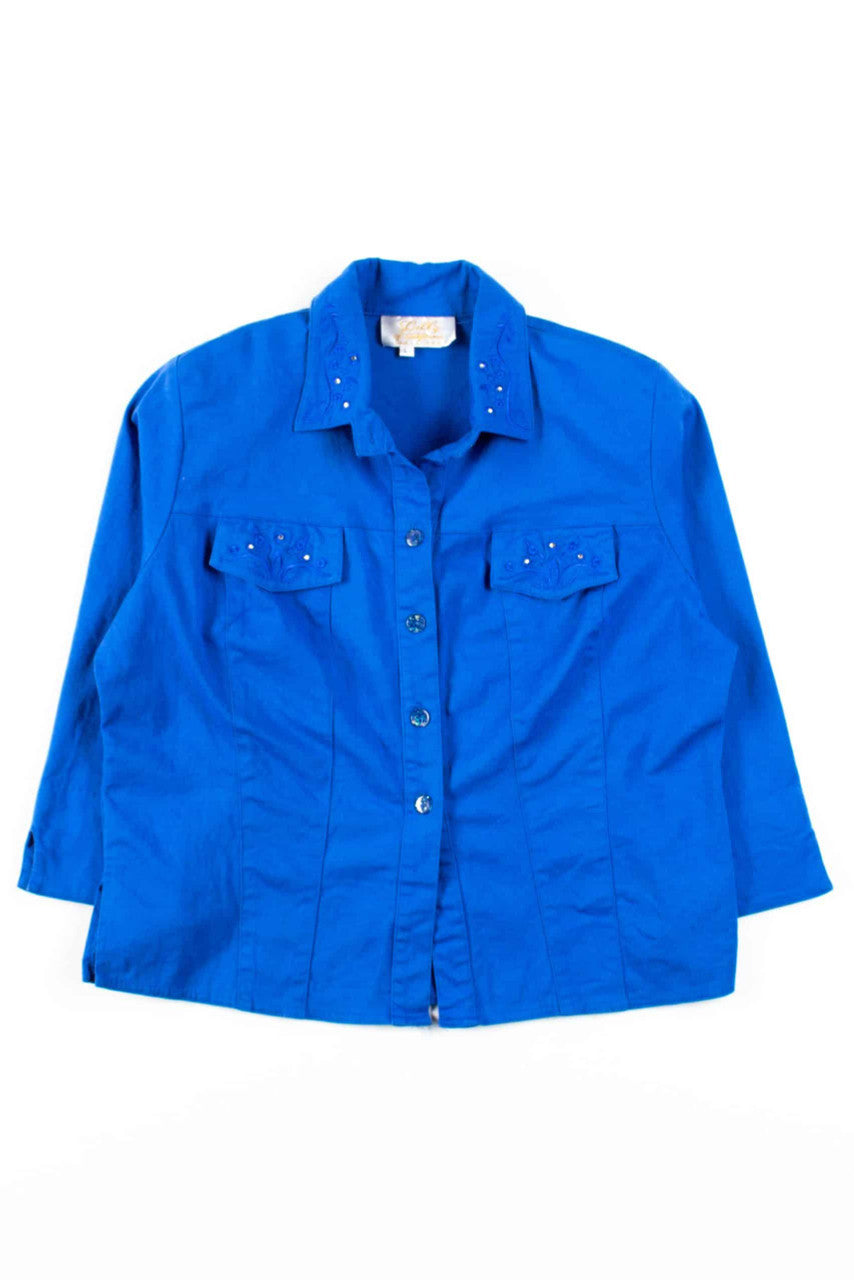 Blue Jewel Embroidered Blouse