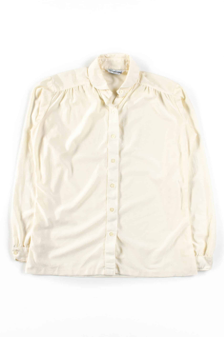 Shiny Cream Button Up Blouse