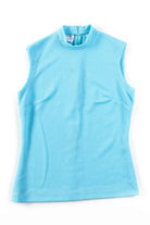 Blue Ribbed Sleeveless Turtleneck Top