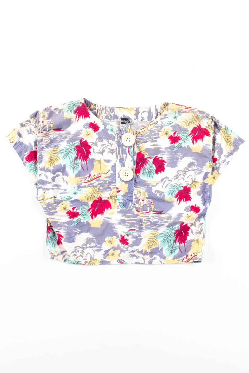 Big Button Hawaiian Crop Blouse