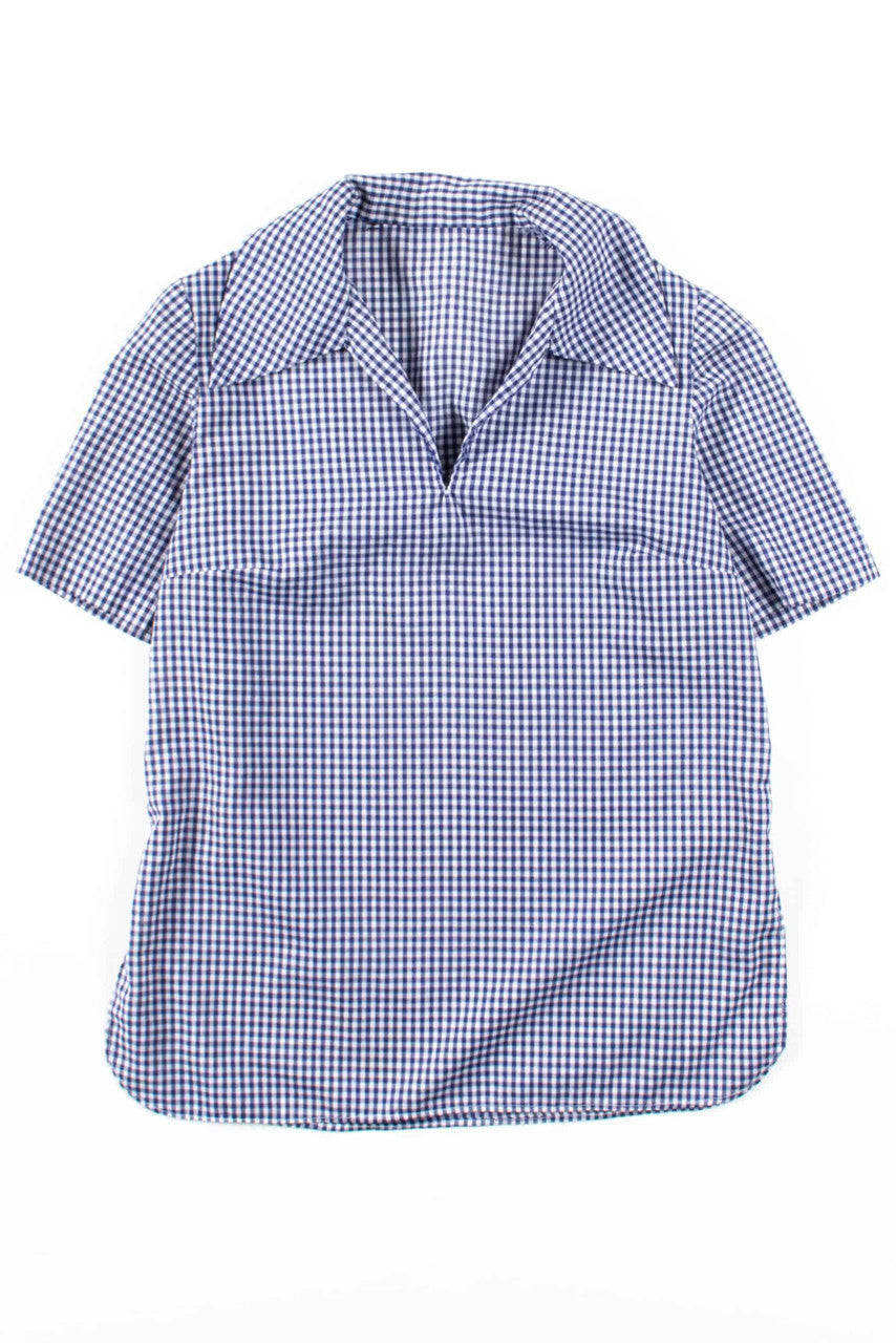 Blue Gingham V-Neck Top