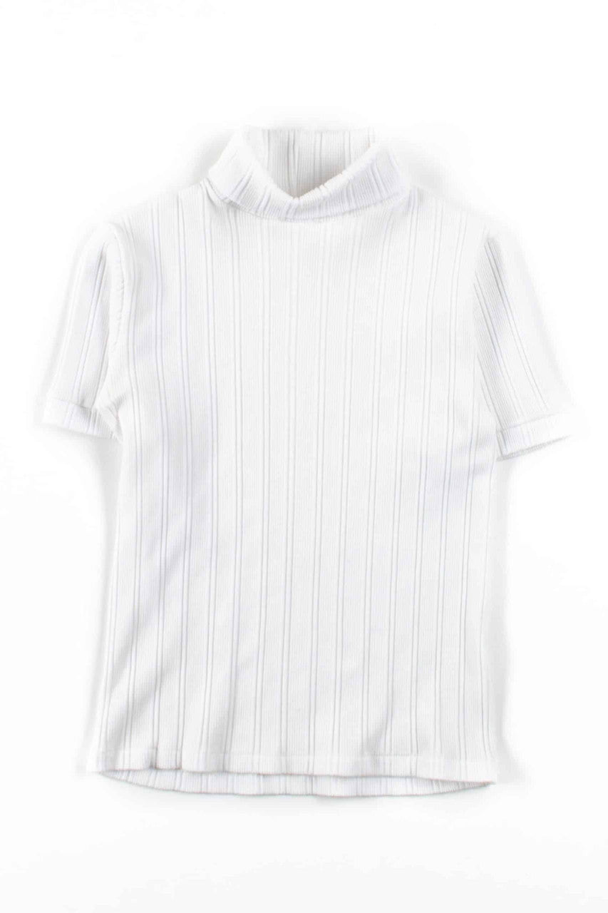 White Ribbed Turtleneck Top
