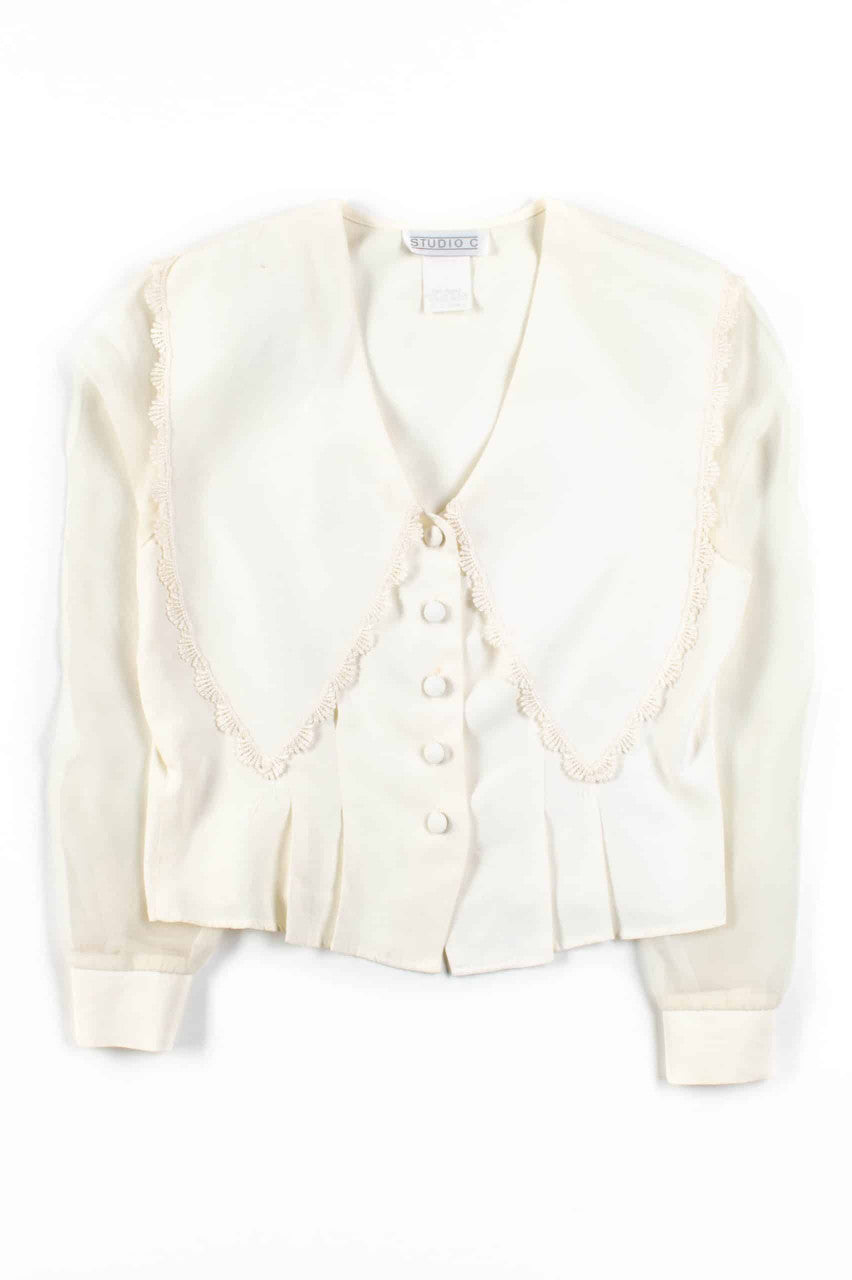 V-Neck Sheer Sleeve Blouse