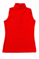 Red Ribbed Sleeveless Turtleneck Top