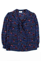 Blue Floral Bow Collar Blouse