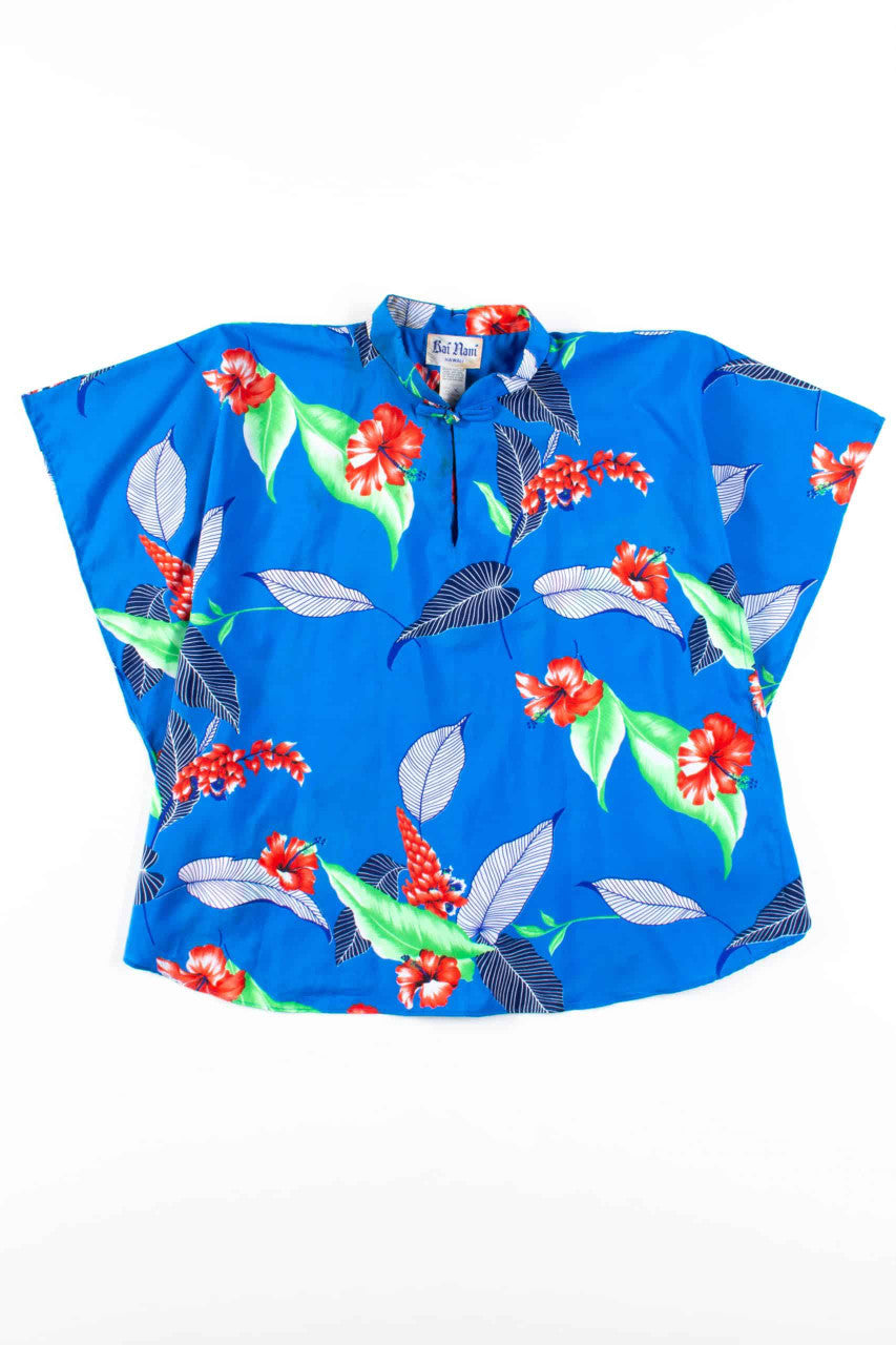 Blue Hawaiian Poncho Blouse