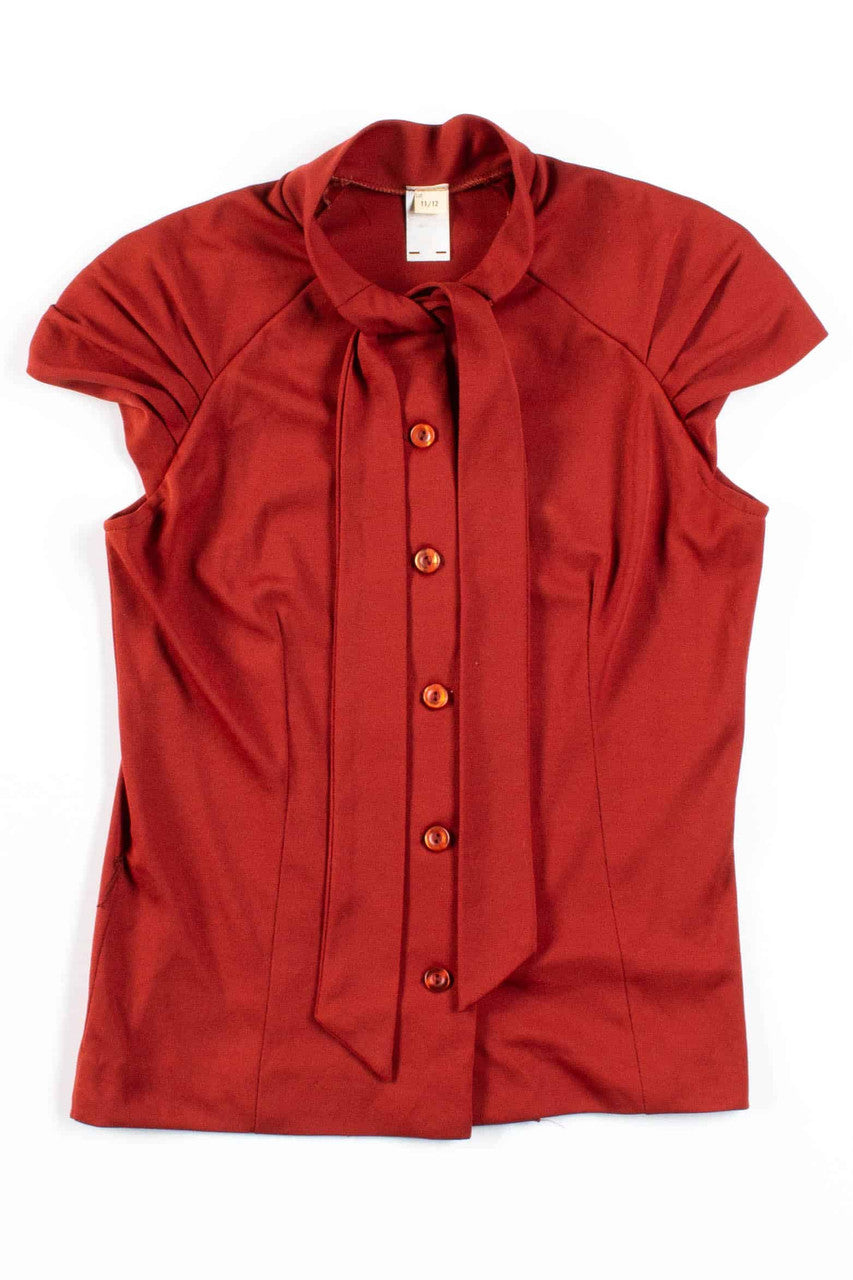 Rust Sleeveless Bow Collar Top