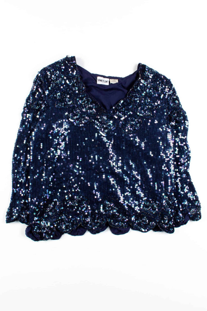 Vintage Blue Sequin Top