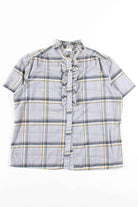 Grey Plaid Ruffle Trim Button Up Blouse