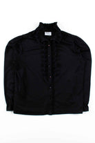 Black Striped Ruffle Trim Button Up Blouse