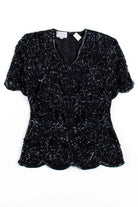 Vintage Black Beaded Floral Top