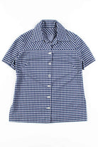 Navy Gingham Button Up Blouse