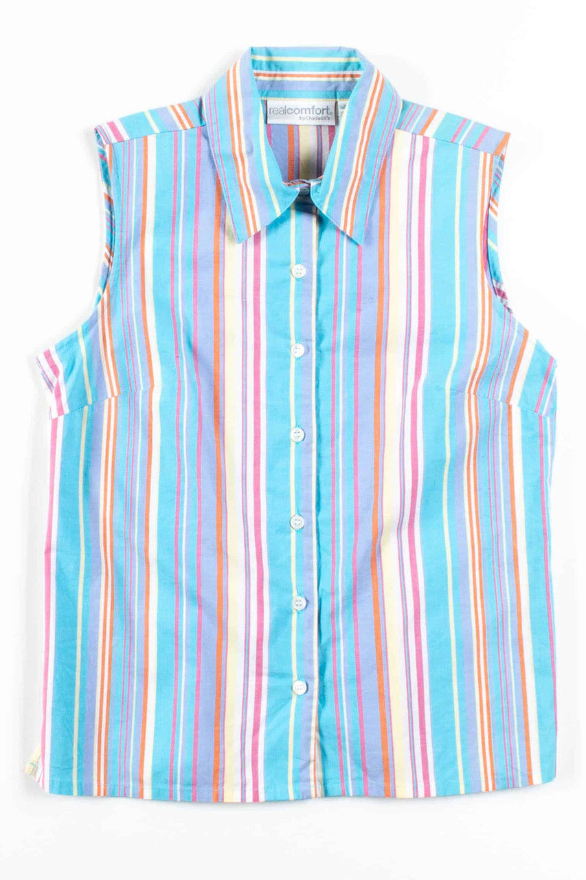 Pastel Striped Sleeveless Button Up
