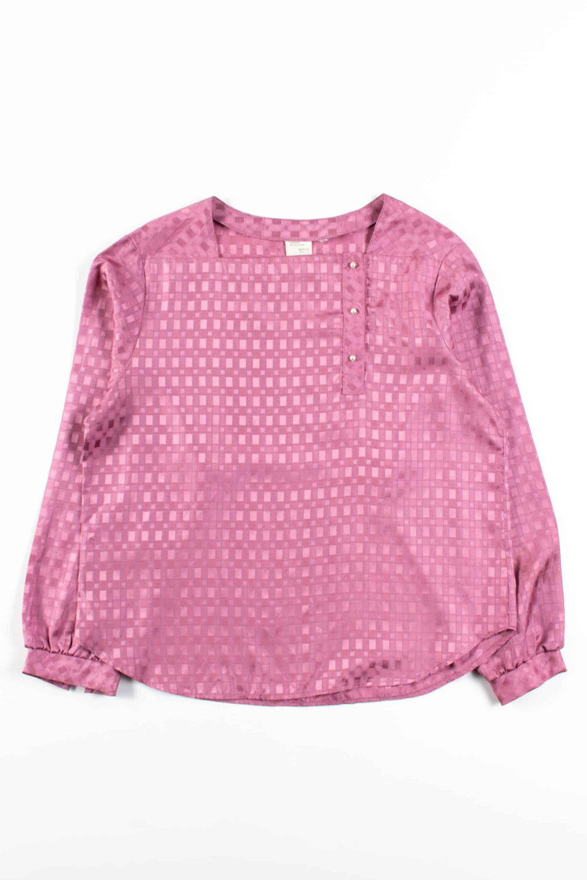 Shiny Lavender Offset Button Blouse