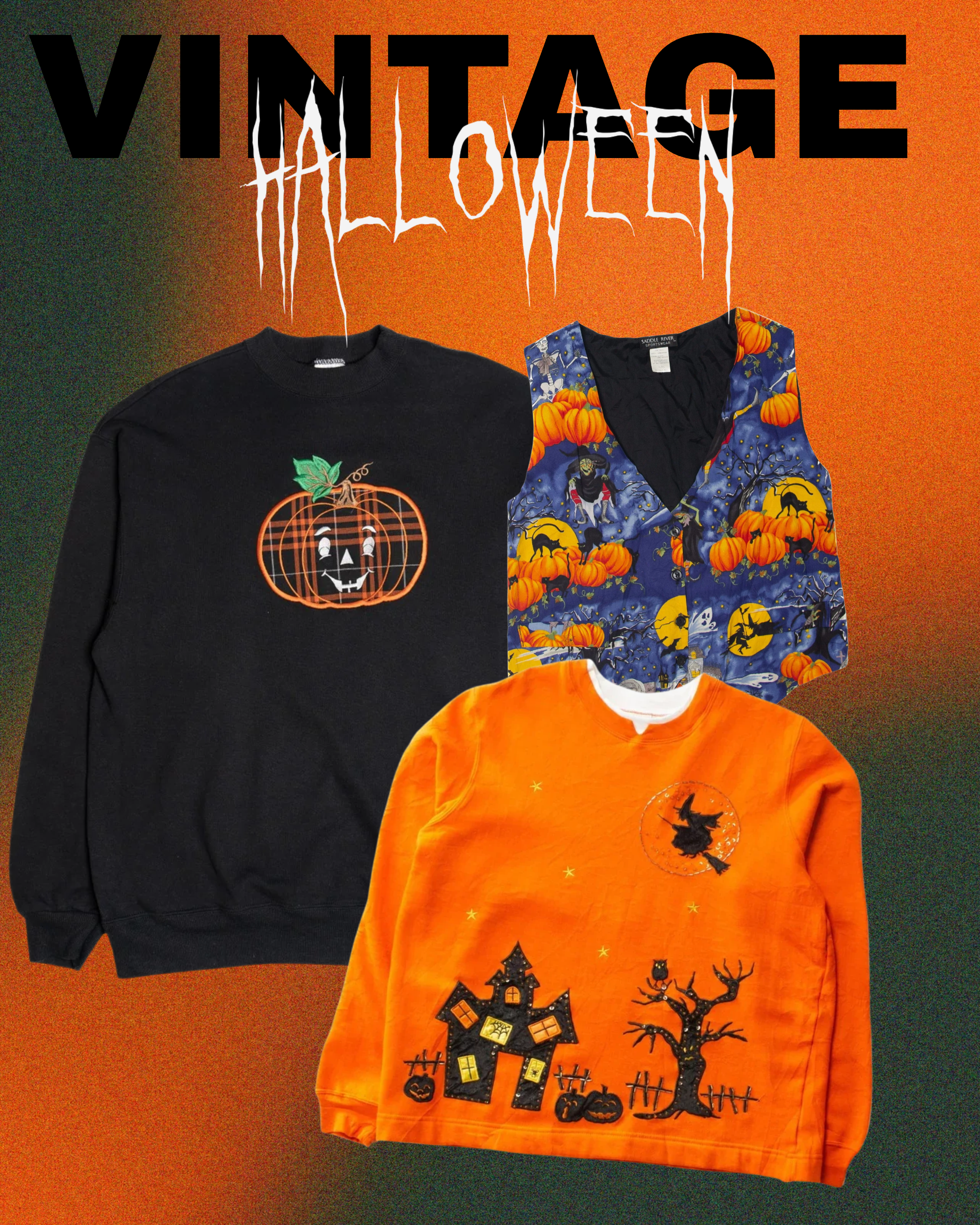 Vintage halloween sweaters and vest on ombre background 