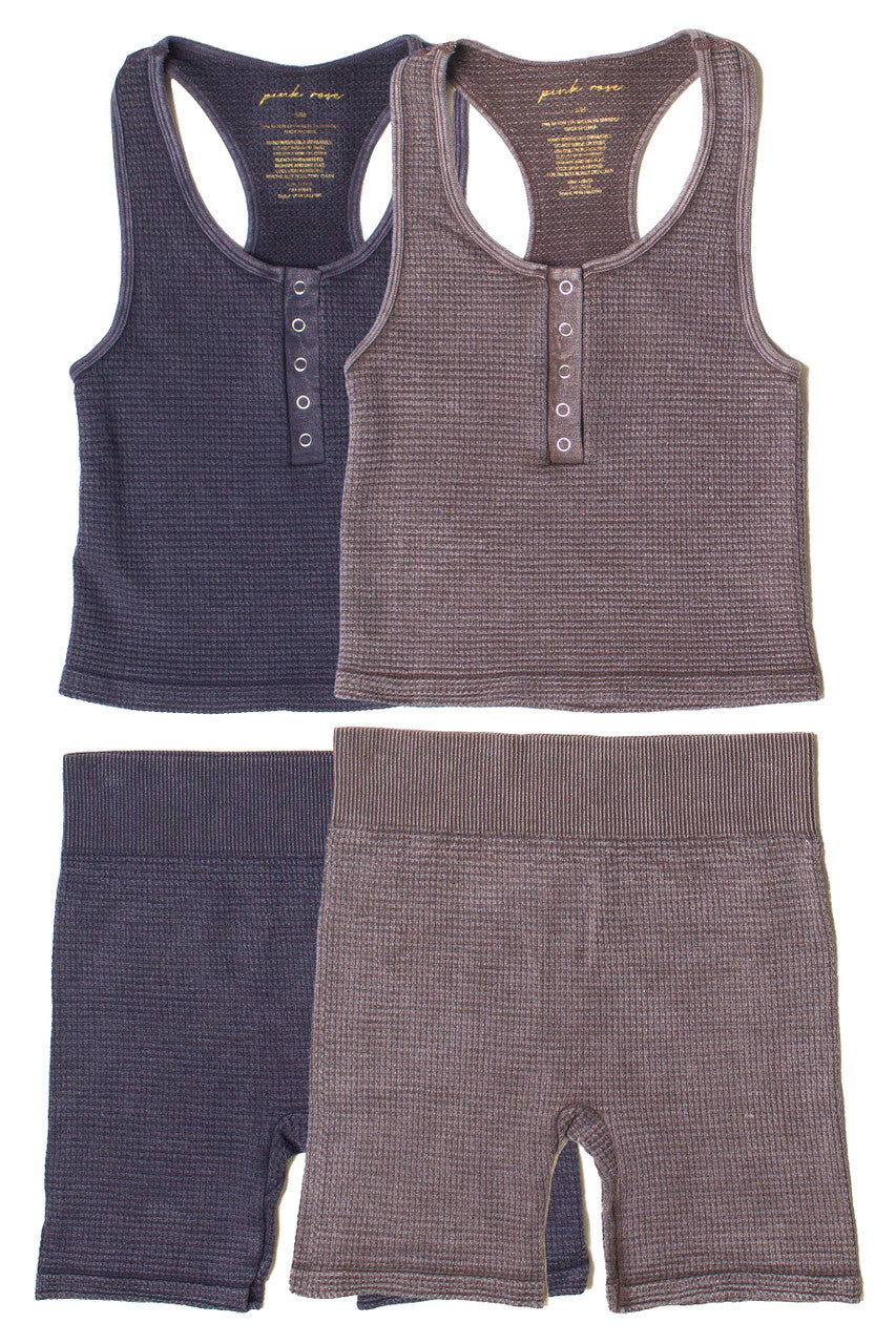 Waffle Knit Seamless Henley Tank