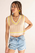 Beige Slouchy Tipped Sweater Vest